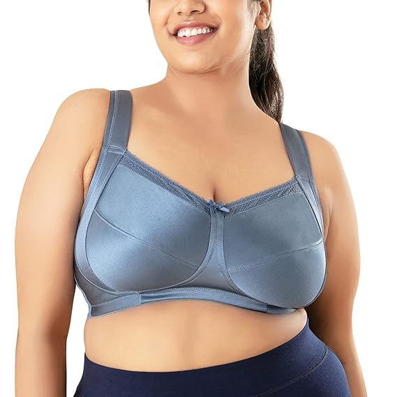 NYKD Everyday Cotton Minimiser Bra for Women Seamless, Non-Padded, Wireless, Full Coverage Support for Heavy Bust – NYB042, Light Blue, 40C
